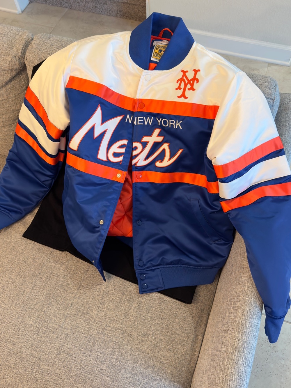 Men's Blue & White Satin Bomber Jacket